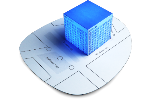 Leuchtendes Modell der Stadtbibliothek am Mailänder Platz